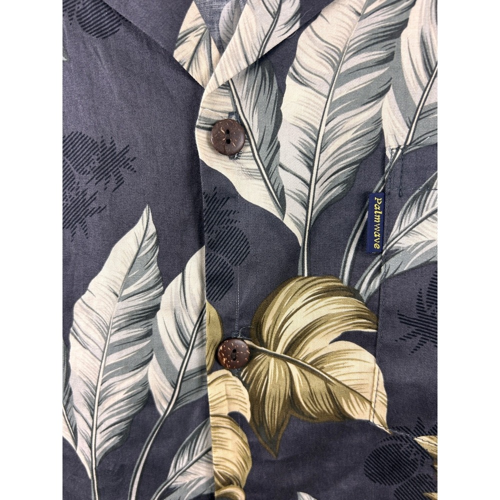 Palmwave Hawaii Mens Gray Cotton Tropical Palm Leaf Camp Shirt Medium C9-A810B - Picture 7 of 8